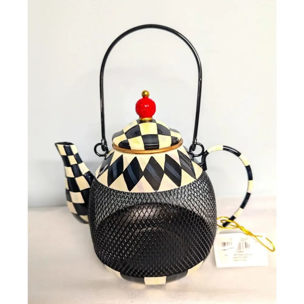 MacKenzie-Childs Courtly Check Tea Pot Bird Feeder, Small 10.5